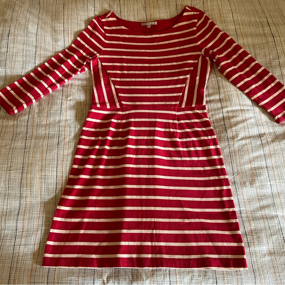 Pink and white striped long sleeve dress